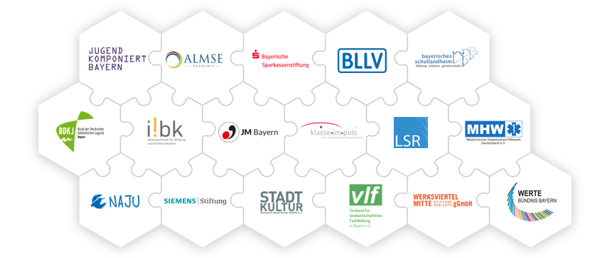 Puzzleteile mit den Logos der gelisteten Träger und Partner der Initiative KLIMAbrauchtWERTE.
